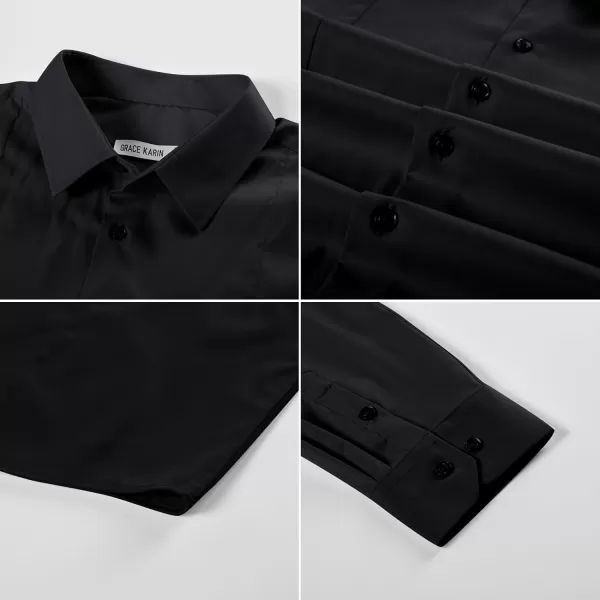 GRACE KARIN Mens Dress Shirts Long Sleeve Button Down Shirts for Men Regular Fit Wrinkle FreeBlack