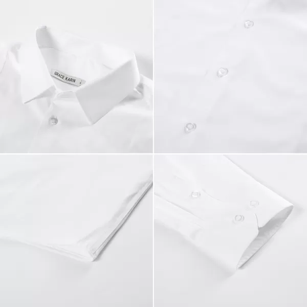 GRACE KARIN Mens Dress Shirts Long Sleeve Button Down Shirts for Men Regular Fit Wrinkle FreeWhite