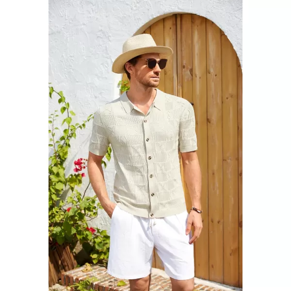 GRACE KARIN Mens Knit Button Down Polo Shirts Short Sleeve Beach Shirts for Men Casual Stylish SummerApricot