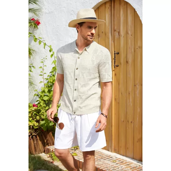 GRACE KARIN Mens Knit Button Down Polo Shirts Short Sleeve Beach Shirts for Men Casual Stylish SummerApricot