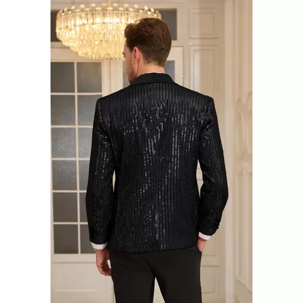 GRACE KARIN Mens Shiny Sequin Blazer One Button Suit Jacket Shawl Lapel Tuxedo Party Dinner PromBlack