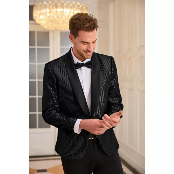 GRACE KARIN Mens Shiny Sequin Blazer One Button Suit Jacket Shawl Lapel Tuxedo Party Dinner PromBlack