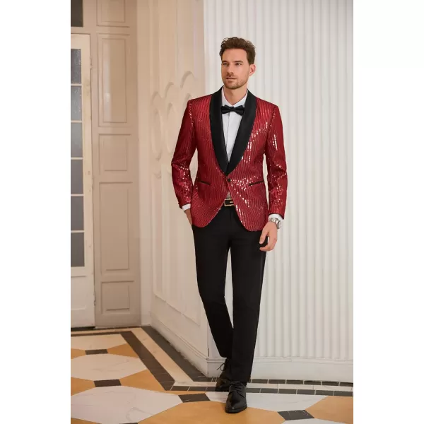 GRACE KARIN Mens Shiny Sequin Blazer One Button Suit Jacket Shawl Lapel Tuxedo Party Dinner PromRed