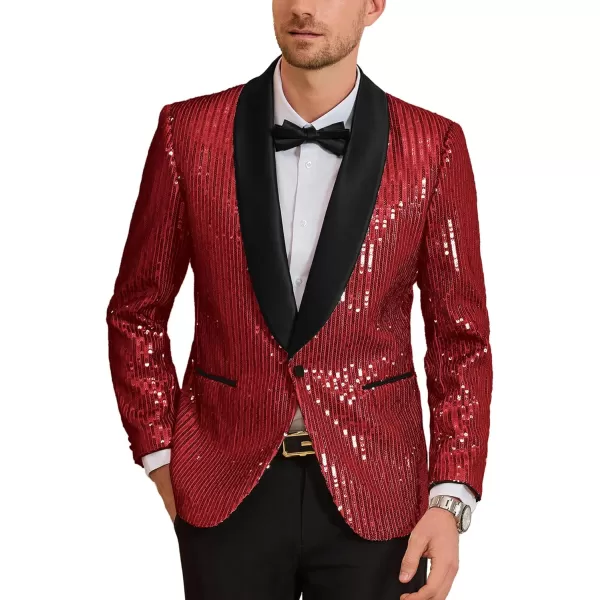 GRACE KARIN Mens Shiny Sequin Blazer One Button Suit Jacket Shawl Lapel Tuxedo Party Dinner PromRed