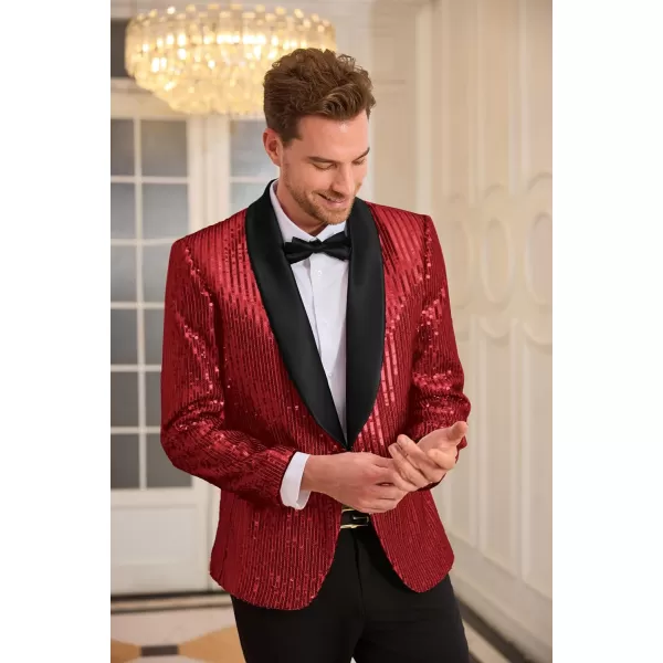 GRACE KARIN Mens Shiny Sequin Blazer One Button Suit Jacket Shawl Lapel Tuxedo Party Dinner PromRed