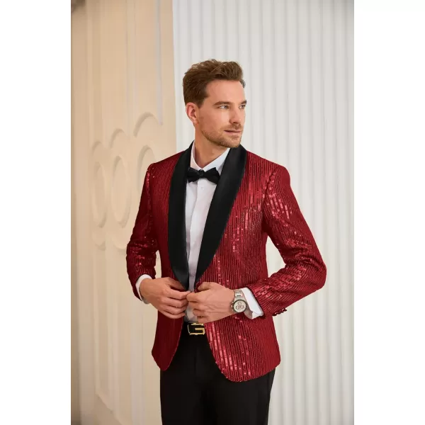 GRACE KARIN Mens Shiny Sequin Blazer One Button Suit Jacket Shawl Lapel Tuxedo Party Dinner PromRed