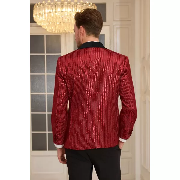 GRACE KARIN Mens Shiny Sequin Blazer One Button Suit Jacket Shawl Lapel Tuxedo Party Dinner PromRed