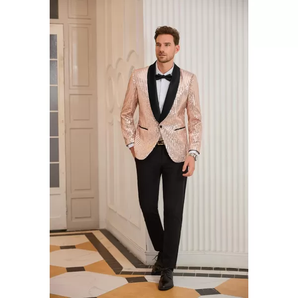 GRACE KARIN Mens Shiny Sequin Blazer One Button Suit Jacket Shawl Lapel Tuxedo Party Dinner PromRose Gold