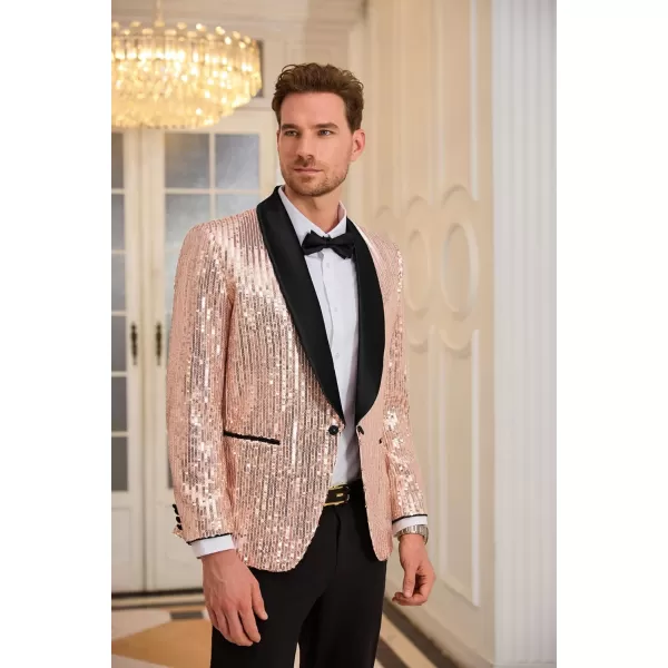 GRACE KARIN Mens Shiny Sequin Blazer One Button Suit Jacket Shawl Lapel Tuxedo Party Dinner PromRose Gold