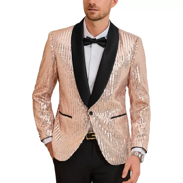 GRACE KARIN Mens Shiny Sequin Blazer One Button Suit Jacket Shawl Lapel Tuxedo Party Dinner PromRose Gold