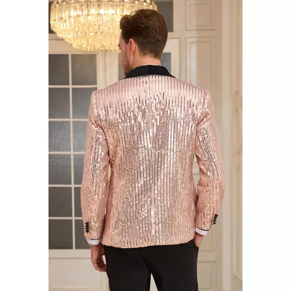 GRACE KARIN Mens Shiny Sequin Blazer One Button Suit Jacket Shawl Lapel Tuxedo Party Dinner PromRose Gold