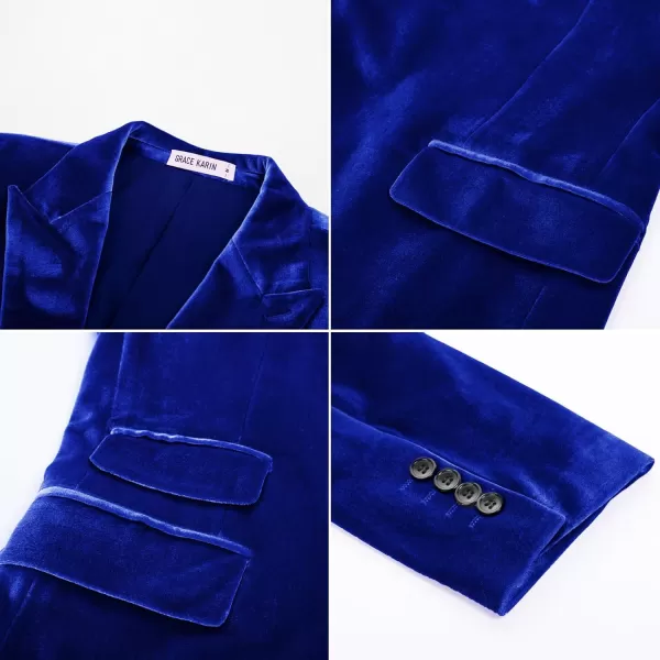 GRACE KARIN Mens Velvet Blazer Two Button Slim Fit Suit Jacket Sports Coats for Men Prom Wedding Dinner PartyRoyal Blue