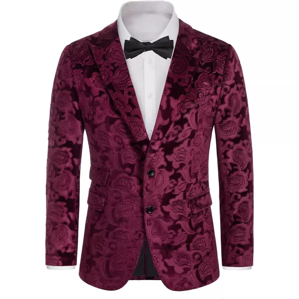 GRACE KARIN Mens Velvet Blazer Two Button Slim Fit Suit Jacket Sports Coats for Men Prom Wedding Dinner PartyWine Red