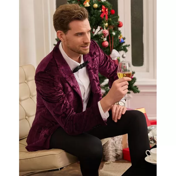 GRACE KARIN Mens Velvet Blazer Two Button Slim Fit Suit Jacket Sports Coats for Men Prom Wedding Dinner PartyWine Red