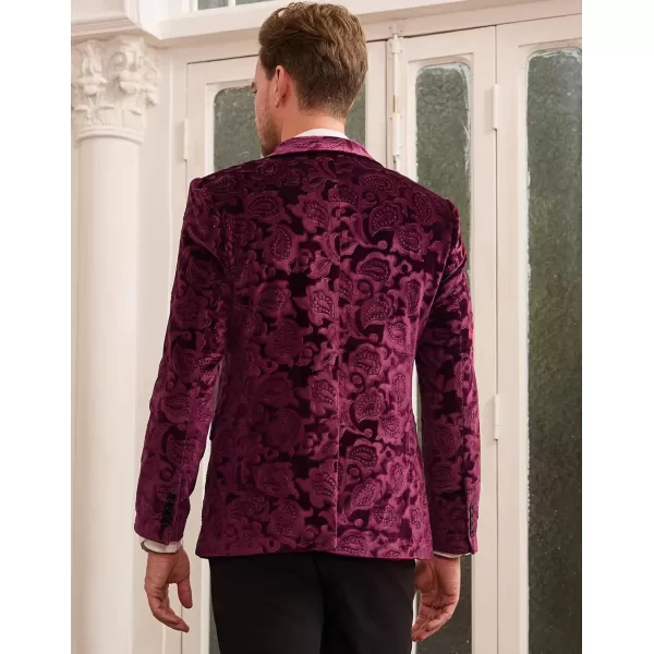 GRACE KARIN Mens Velvet Blazer Two Button Slim Fit Suit Jacket Sports Coats for Men Prom Wedding Dinner PartyWine Red