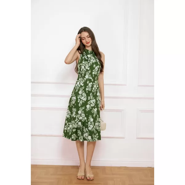 GRACE KARIN Mock Neck Sleeveless Dress Floral Wedding Guest Dress Boho Backless Midi Dress Summer Beach DressGreenwhite Floral