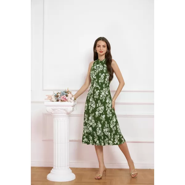 GRACE KARIN Mock Neck Sleeveless Dress Floral Wedding Guest Dress Boho Backless Midi Dress Summer Beach DressGreenwhite Floral