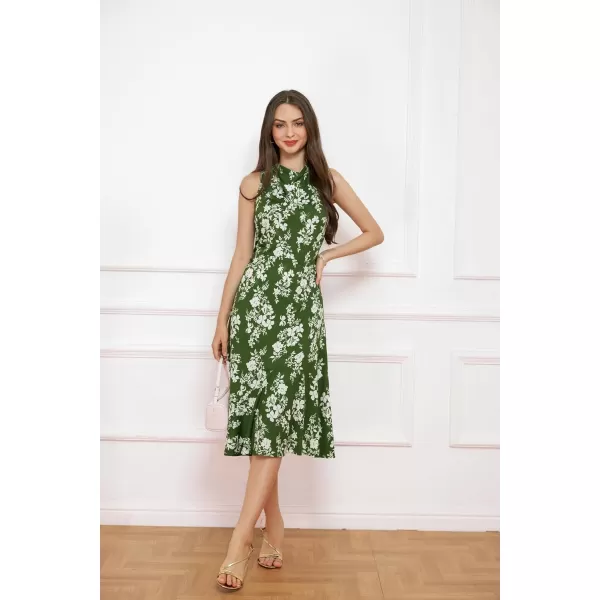 GRACE KARIN Mock Neck Sleeveless Dress Floral Wedding Guest Dress Boho Backless Midi Dress Summer Beach DressGreenwhite Floral