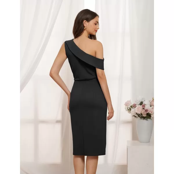 GRACE KARIN One Shoulder Dresses for Women Ruffle Slit Bodycon Midi Dress Wedding Guest Cocktail Party DressBlack