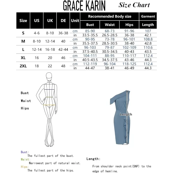 GRACE KARIN One Shoulder Dresses for Women Ruffle Slit Bodycon Midi Dress Wedding Guest Cocktail Party DressGray Blue