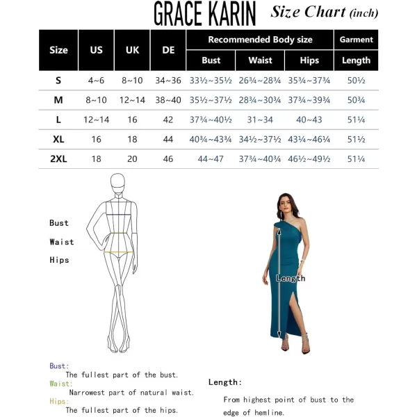 GRACE KARIN One Shoulder Long Formal Dresses for Women Evening Party Slit Ruched Bodycon Maxi Dress Wedding Prom DressBlack