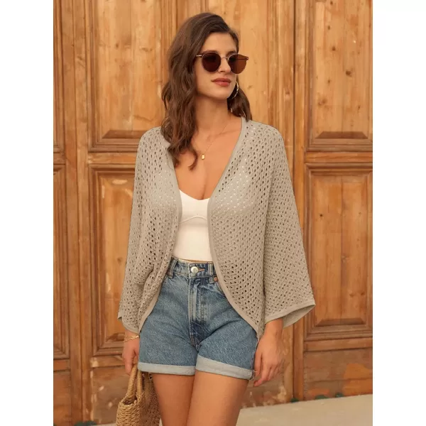 GRACE KARIN Open Front 34 Sleeve Batwing Cardigan for Women Lightweight Crochet Summer Cardigan Hollowout Cover UpsApricot