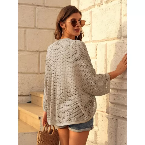 GRACE KARIN Open Front 34 Sleeve Batwing Cardigan for Women Lightweight Crochet Summer Cardigan Hollowout Cover UpsApricot