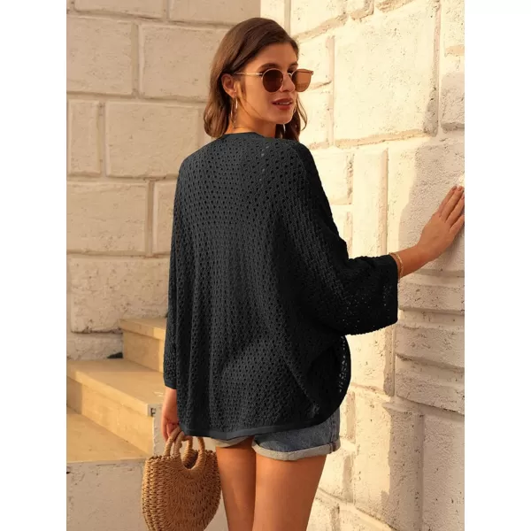 GRACE KARIN Open Front 34 Sleeve Batwing Cardigan for Women Lightweight Crochet Summer Cardigan Hollowout Cover UpsBlack