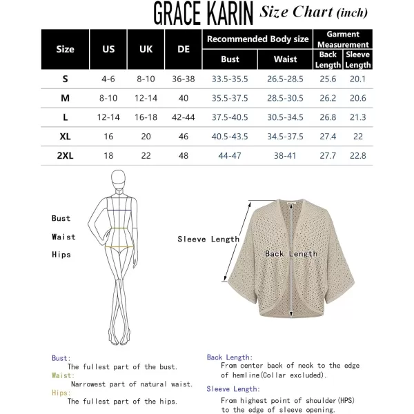 GRACE KARIN Open Front 34 Sleeve Batwing Cardigan for Women Lightweight Crochet Summer Cardigan Hollowout Cover UpsIvory