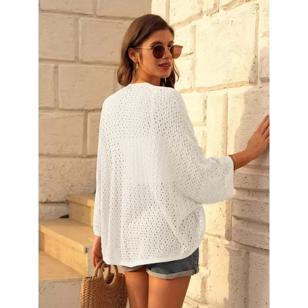 GRACE KARIN Open Front 34 Sleeve Batwing Cardigan for Women Lightweight Crochet Summer Cardigan Hollowout Cover UpsIvory