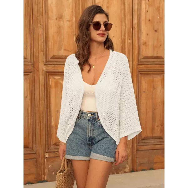 GRACE KARIN Open Front 34 Sleeve Batwing Cardigan for Women Lightweight Crochet Summer Cardigan Hollowout Cover UpsIvory