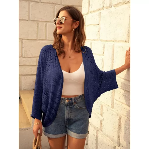 GRACE KARIN Open Front 34 Sleeve Batwing Cardigan for Women Lightweight Crochet Summer Cardigan Hollowout Cover UpsNavy Blue