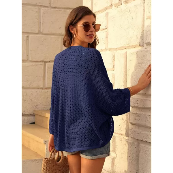 GRACE KARIN Open Front 34 Sleeve Batwing Cardigan for Women Lightweight Crochet Summer Cardigan Hollowout Cover UpsNavy Blue