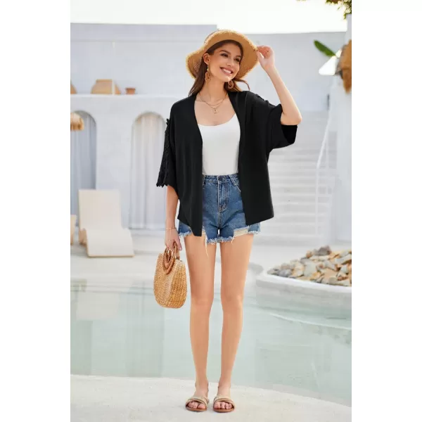 GRACE KARIN Open Front Cardigan for Women Kimono Lace Short Sleeve Summer Cardigan Shrug Loose Cover ups Casual TopsBlack