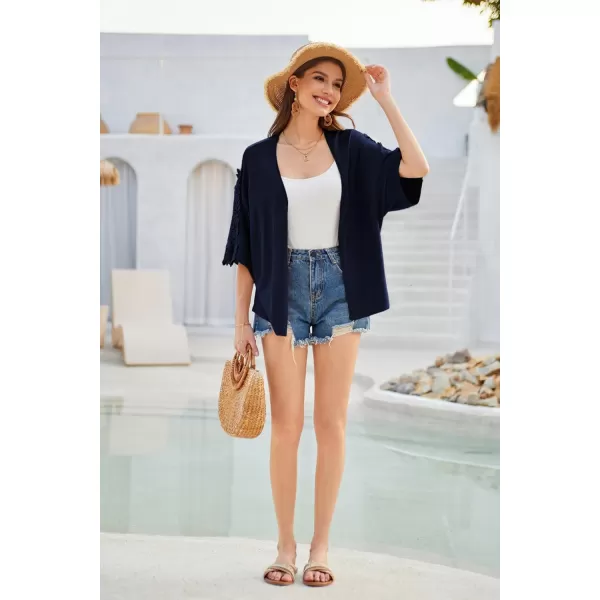 GRACE KARIN Open Front Cardigan for Women Kimono Lace Short Sleeve Summer Cardigan Shrug Loose Cover ups Casual TopsNavy Blue