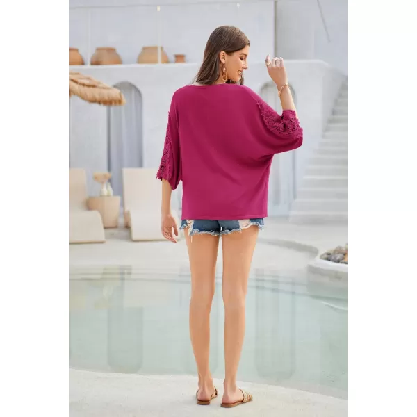 GRACE KARIN Open Front Cardigan for Women Kimono Lace Short Sleeve Summer Cardigan Shrug Loose Cover ups Casual TopsRose Red