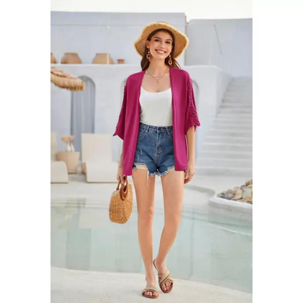 GRACE KARIN Open Front Cardigan for Women Kimono Lace Short Sleeve Summer Cardigan Shrug Loose Cover ups Casual TopsRose Red