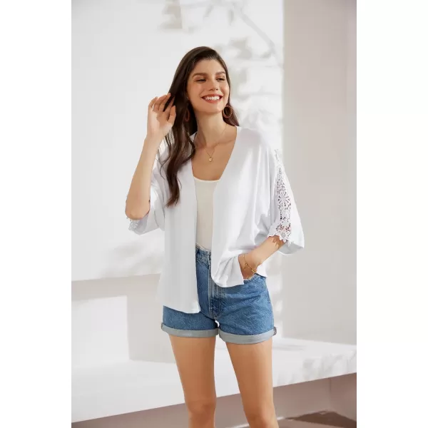 GRACE KARIN Open Front Cardigan for Women Kimono Lace Short Sleeve Summer Cardigan Shrug Loose Cover ups Casual TopsWhite