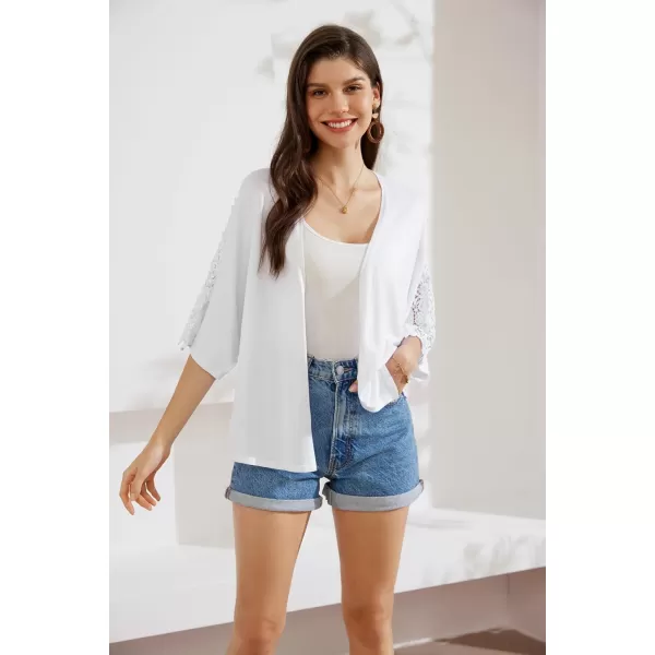 GRACE KARIN Open Front Cardigan for Women Kimono Lace Short Sleeve Summer Cardigan Shrug Loose Cover ups Casual TopsWhite