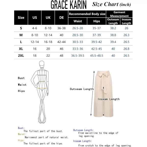 GRACE KARIN Palazzo Pants for Women Casual Elastic Waist Wide Leg Summer High Waisted Trousers Lounge Tie Knot LooseBlack