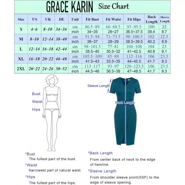 GRACE KARIN Pencil Work Dresses for Women Puff Short Sleeve Office Wrap Slit Summer DressBlack