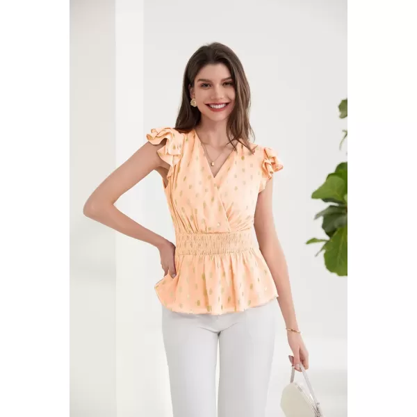 GRACE KARIN Peplum Tops for Women Wrap V Neck Business Casual Blouses Short Sleeve Polka Dot Ruffle Summer Tops ShirtsApricot