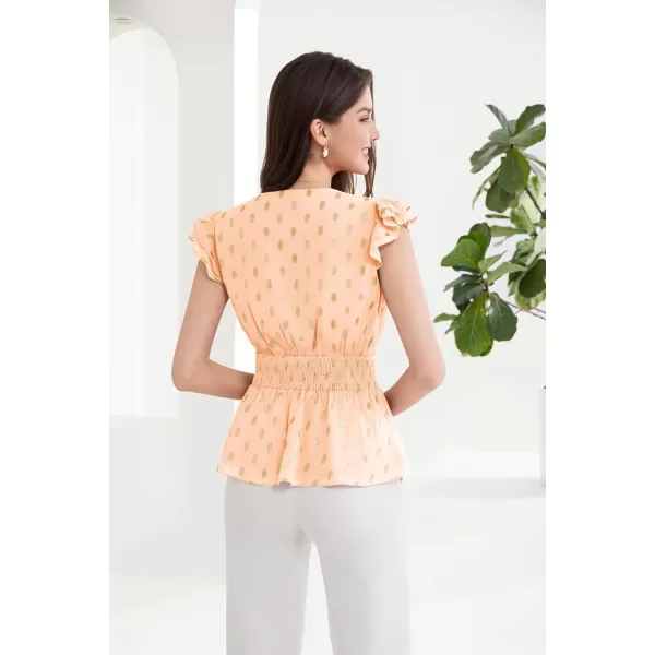 GRACE KARIN Peplum Tops for Women Wrap V Neck Business Casual Blouses Short Sleeve Polka Dot Ruffle Summer Tops ShirtsApricot