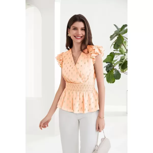GRACE KARIN Peplum Tops for Women Wrap V Neck Business Casual Blouses Short Sleeve Polka Dot Ruffle Summer Tops ShirtsApricot