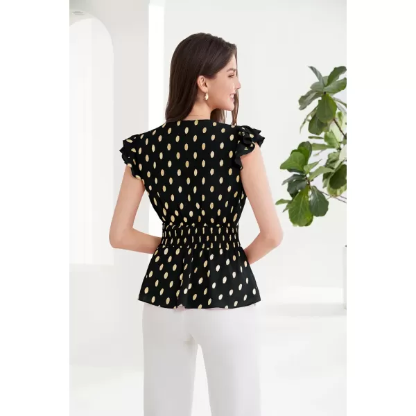 GRACE KARIN Peplum Tops for Women Wrap V Neck Business Casual Blouses Short Sleeve Polka Dot Ruffle Summer Tops ShirtsBlack