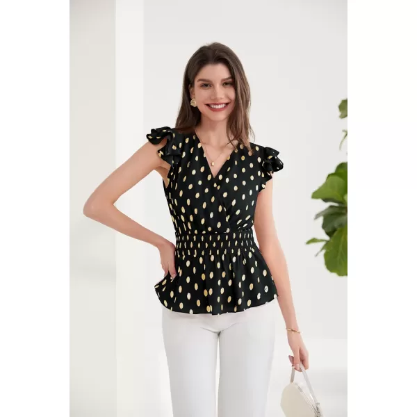 GRACE KARIN Peplum Tops for Women Wrap V Neck Business Casual Blouses Short Sleeve Polka Dot Ruffle Summer Tops ShirtsBlack