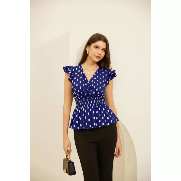 GRACE KARIN Peplum Tops for Women Wrap V Neck Business Casual Blouses Short Sleeve Polka Dot Ruffle Summer Tops ShirtsNavy