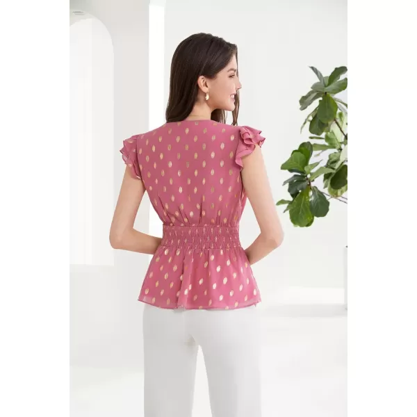 GRACE KARIN Peplum Tops for Women Wrap V Neck Business Casual Blouses Short Sleeve Polka Dot Ruffle Summer Tops ShirtsPink