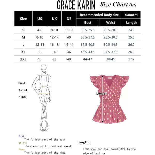 GRACE KARIN Ruffle Tops for Women Wrap V Neck Cap Sleeve Peplum Tops Sparkly Polka Dots Blouse Shirt Elastic WaistBlack