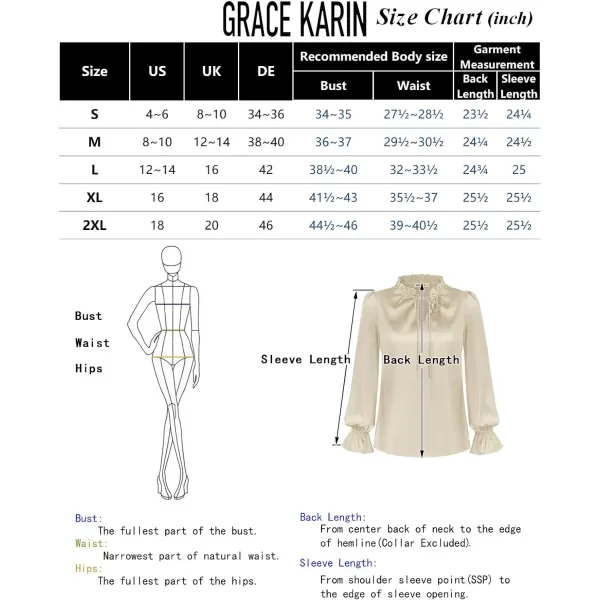 GRACE KARIN Satin Tops for Women Ruffle Bell Long Sleeve V Neck Loose Office Work Blouse Shirts Silk TopsBlackjacquard